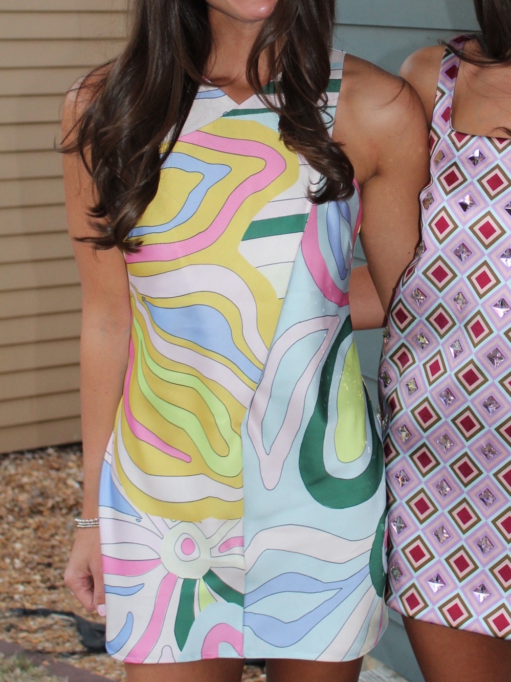 Sleeveless Multicolor Abstract Print Mini Dress - Pastel Pink & Green